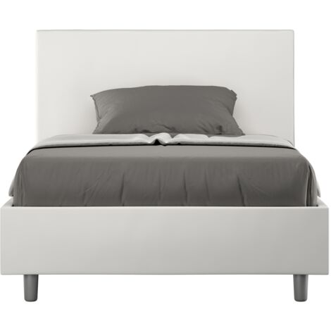 Letto una piazza e mezza contenitore imbottito 120x200 similpelle bianco Adele