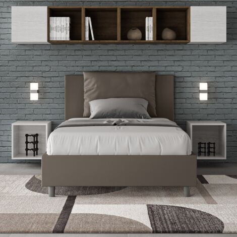 Letto una piazza e mezza contenitore imbottito 120x210 similpelle cappuccino Antea