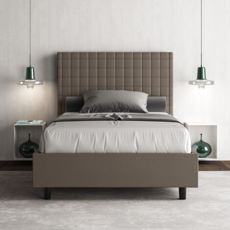 Letto una piazza e mezza contenitore imbottito 120x210 similpelle cappuccino Sunny