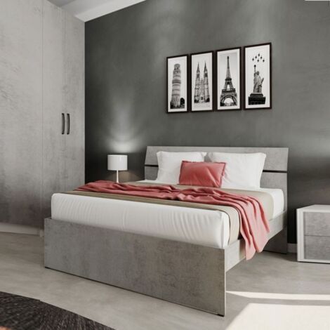 Letto una piazza e mezza in legno colore cemento