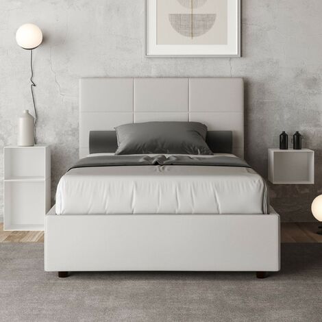 Letto 1 Piazza E Mezza hi Box Bianco Con Rete E Contenitore