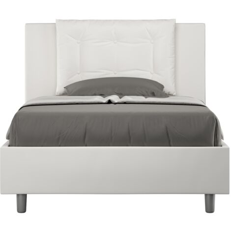 Letto una piazza e mezza rivestito in Similpelle - ANNALISA - Dimensione Rete: 120x190 - Colore: Bianco - Tipologia Letto: Con Rete e Contenitore