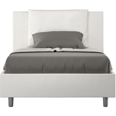 Letto una piazza e mezza rivestito in Similpelle - ANTEA - Colore: Bianco - Dimensione Rete: 120x190 - Tipologia Letto: Con Rete