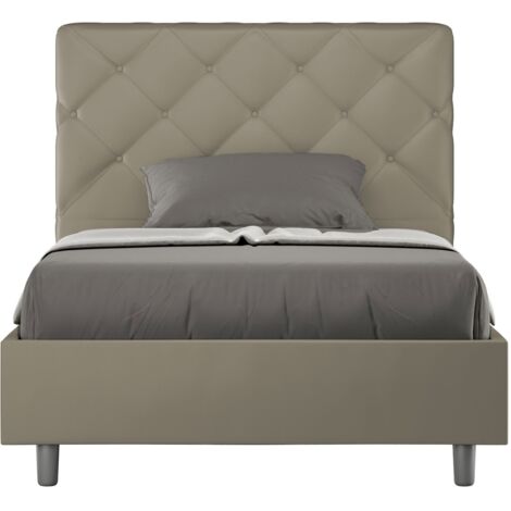 Letto una piazza e mezza rivestito in Similpelle - PRIYA - Tipologia Letto: Con Rete e Contenitore - Colore: Cappuccino - Dimensione Rete: 120x190
