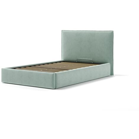 letto una piazza e mezza "zoom" in tessuto colore celeste con rete e contenitore, 120x190