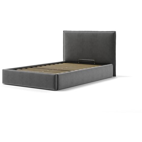 letto una piazza e mezza "zoom" in tessuto colore grigio con rete e contenitore, 120x190