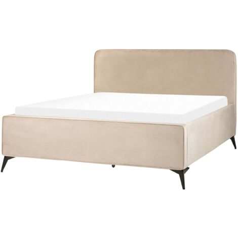 Letto Velluto Gambe in Metallo Per Camera da letto 160 x 200 cm Grigio Chiaro Valognes