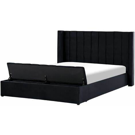Letto velluto nero rete a doghe e cassapanca 180 x 200 cm Noyers
