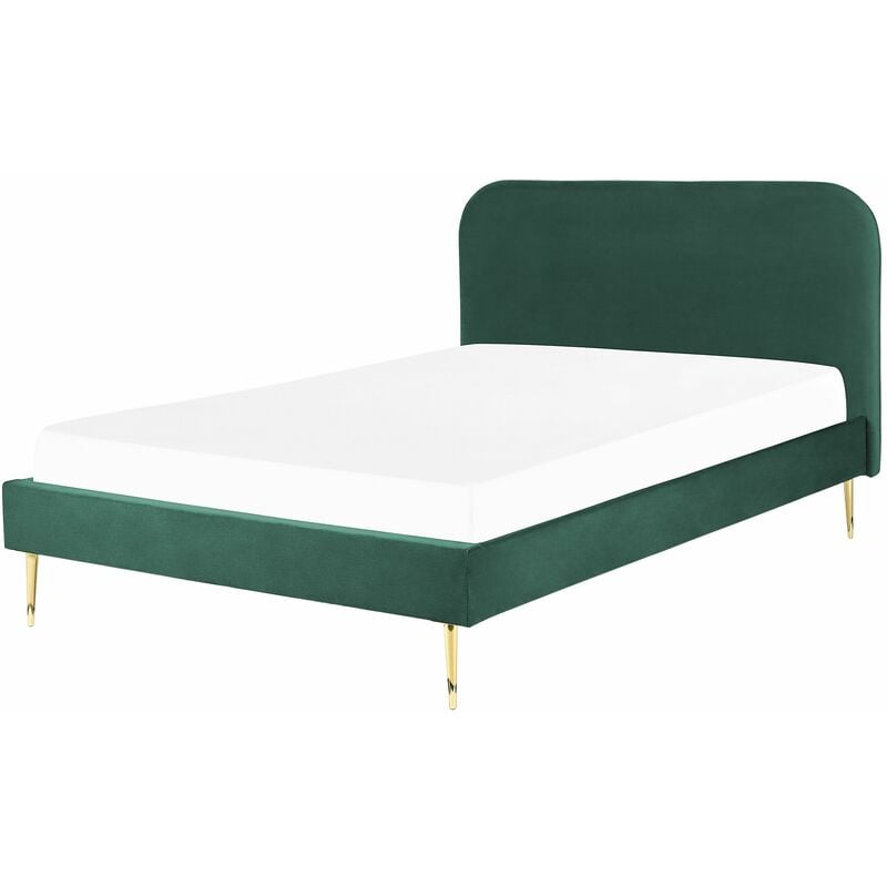 Letto matrimoniale velluto verde smeraldo piedi oro minimalista 140 x 200 cm Flayat