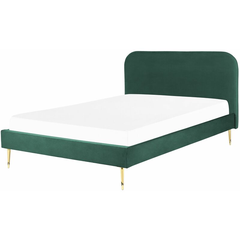 Letto matrimoniale velluto verde smeraldo piedi oro minimalista 160 x 200 cm Flayat