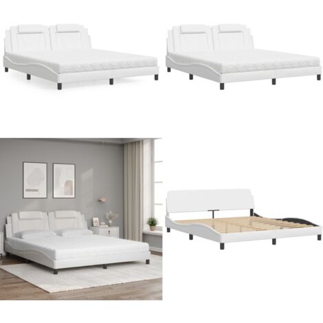 Letto Viana con Materasso Bianco 180x200 cm in Similpelle - Materasso in schiuma - Giroletto in similpelle
