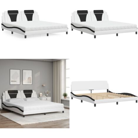 Letto Viana con Materasso Bianco e Nero 180x200cm Similpelle - Materasso in schiuma - Giroletto