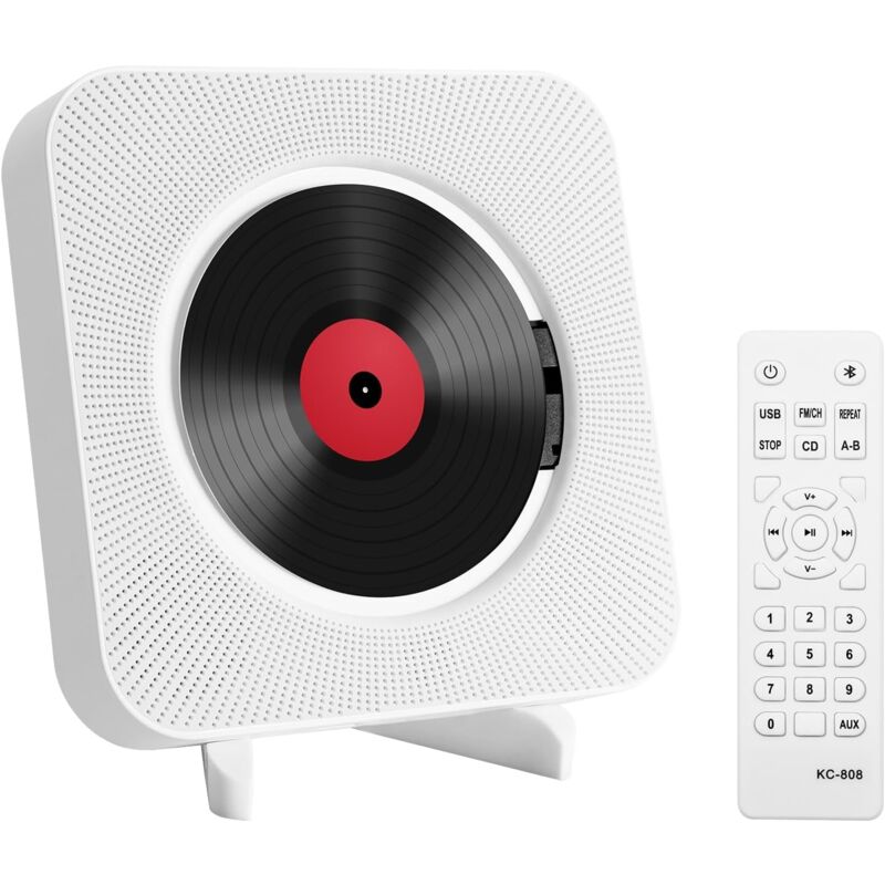 Image of Lettore CD portatile da tavolo con Bluetooth - Lettore CD musicale multifunzione da parete con altoparlanti HiFi integrati, Boombox audio per la casa