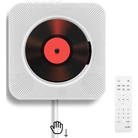 Lettore CD portatile monopezzo, Bluetooth, montaggio a parete, altoparlante Hi-Fi integrato, altoparlante audio domestico con telecomando, radio FM, jack per cuffie USB da 3,5 mm, ingresso/uscita AUX 
