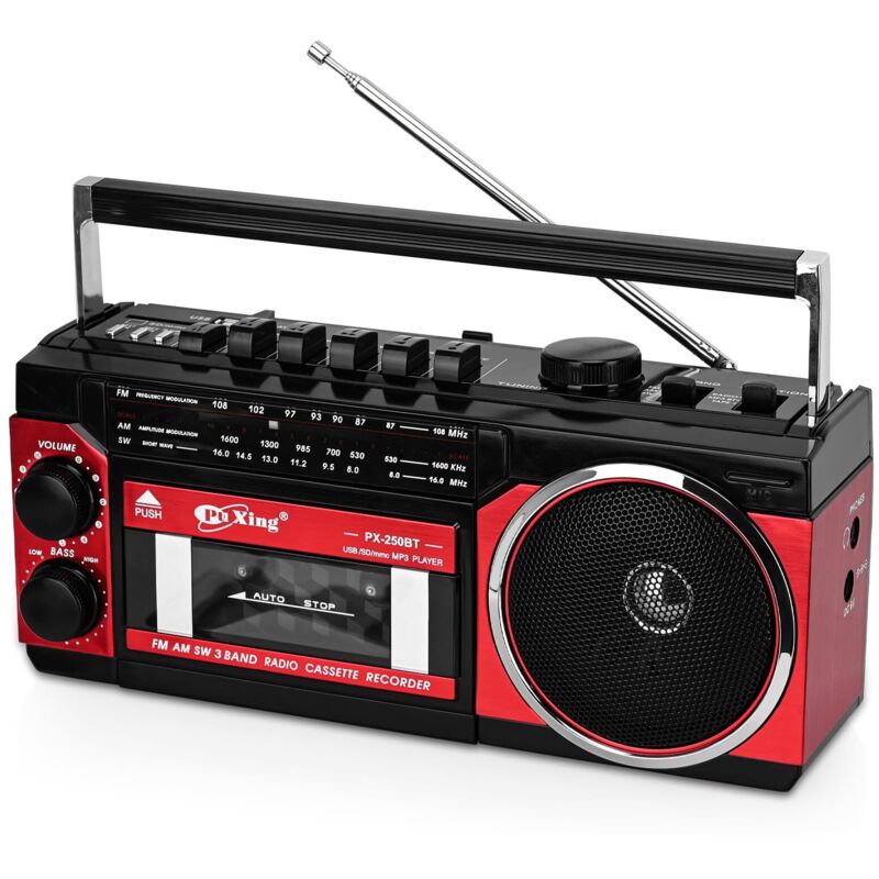 Lettore Di Cassette, Lettore Di Cassette Portatile, Registratore Compatibile Con Bande Di Frequenza Fm/am/sw, Compatibile Con Cassette/bluetooth/schede Di Memoria/registrazione, Batterie/alimentatore 