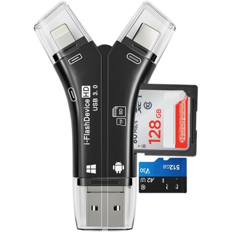 Lettore di schede SD per iPhone, Lettore di schede SD per iPhone, Lettore di schede SD per iPhone Supporta schede SD e TF, Lettore di schede per iPhone/iPad/Android/MAC/Computer/Fotocamera(Nero)