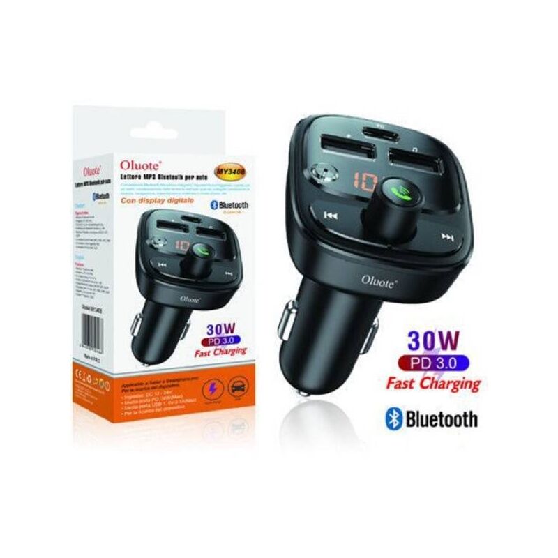 Image of Trade Shop Traesio - Trade Shop - Lettore Mp3 Bluetooth Per Auto 30 w Display Lcd Dc Accendisigari 12v 24v My3408