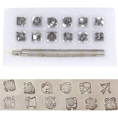 Lettre à Frapper, Outil de poinçonnage, poincon Metal a Frapper, 12 pièces en Cuir Artisanat en alliage de zinc estampage Outil de poinçonnage en Cuir et 1 poignée pour métal, Bois, Lettre