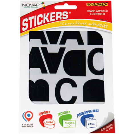 Novap – Lettres autocollantes en vinyle noir 40mm – Adhésif acrylique pour surfaces lisses – Utilisation intérieure et extérieure
