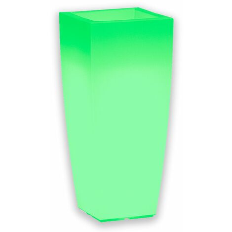 Leuchtende Vase "Stilo Square Bright" mit Dekoration, mit LED, für den Außeneinsatz 'Made in Italy -Grün / Square 33 cm / Mit Kabel