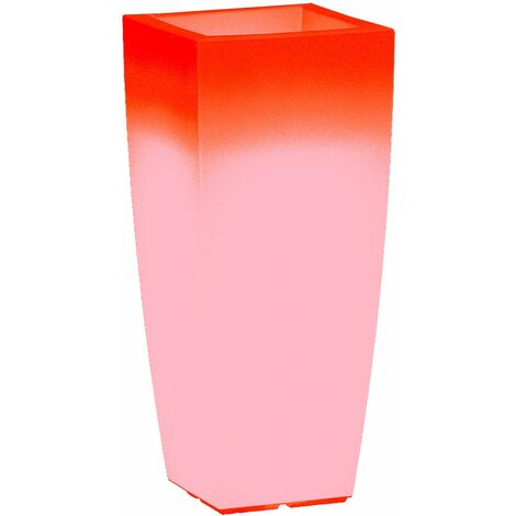 Leuchtende Vase "Stilo Square Bright" mit Dekoration, mit LED, für den Außeneinsatz 'Made in Italy -Rot / Square 33 cm / Mit Kabel
