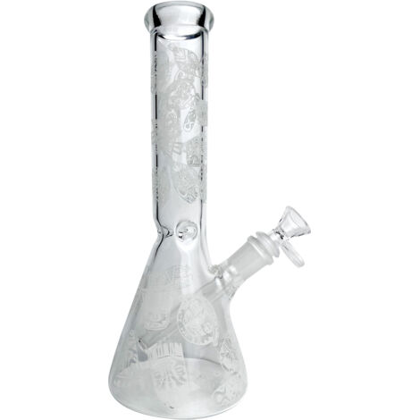 Leuchtende Vase  Totenkopfgesicht  25 cm / Transparent  Zylinderförmig  Hartglas  1 Vase  Leuchtendes Geschirr