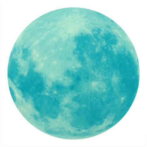 Leuchtender Mond-Wandaufkleber, 30 cm, blau-grüne Kinderzimmerdekoration, phosphoreszierender Schlafzimmeraufkleber