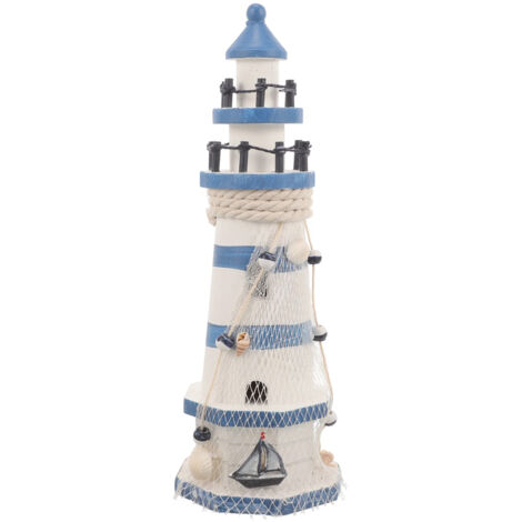 Leuchtturmfigur aus Holz – EINNENFFER – 30 cm, Vintage-Stil im mediterranen Stil, für den Innen- und Außenbereich geeignet, ideal für Meeresliebhaber