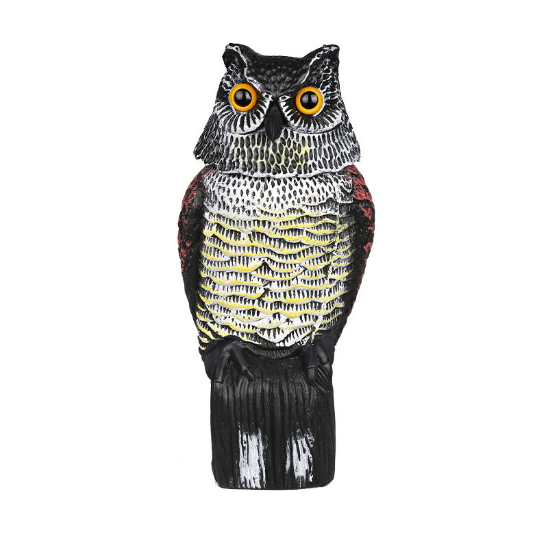 Leurre de hibou avec tête rotative, Épouvantail naturel faux hiboux pour effrayer les oiseaux, contrôle des oiseaux et protection dissuasif pour le