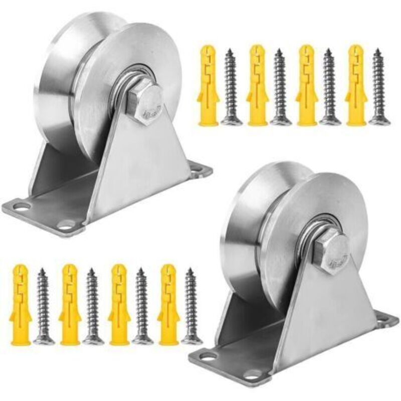 Levage Mouflage Inox, V-Poulies Simple pour Cable, 48mm Poulie avec Roulements, Capacité de Charge 180kg, pour Rail Roulette Portail, Cable, Porte