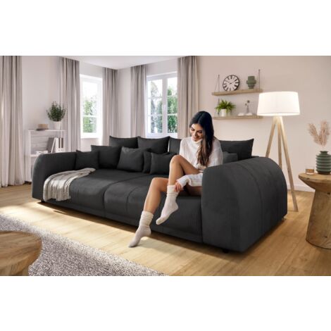 Levana - Big Sofa 5 Sitzer boxspringfederung lounge Sofa in Schwarz Cord-Stoff