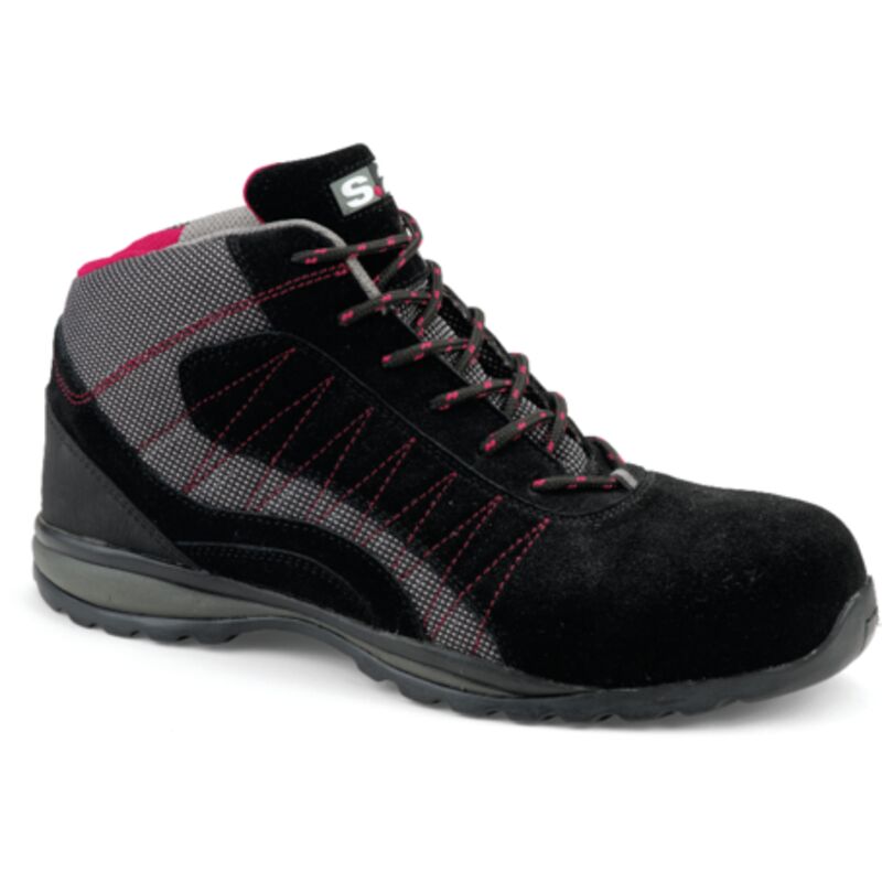 S 24 Bossi Industrie - Chaussure haute levant S1P Cuir croûte velours noir/toile grise - Taille 39 - 5222-39