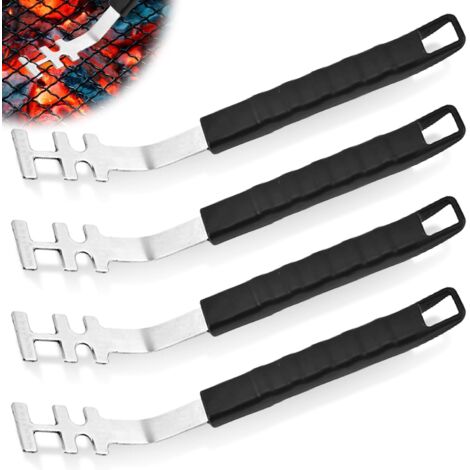 Lève-grille - Lot de 4 - Acier Inoxydable et PP - Poignée 27,5 cm - Pour Barbecue et Camping
