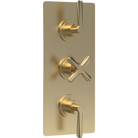 Levedale Triple Concealed Crosshead Thermostatic Shower Valve (2 Outlets) - Brushed Brass - Balterley