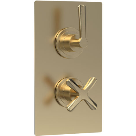 Levedale Twin Concealed Crosshead Thermostatic Shower Valve with Diverter (2 Outlets) - Brushed Brass - Balterley