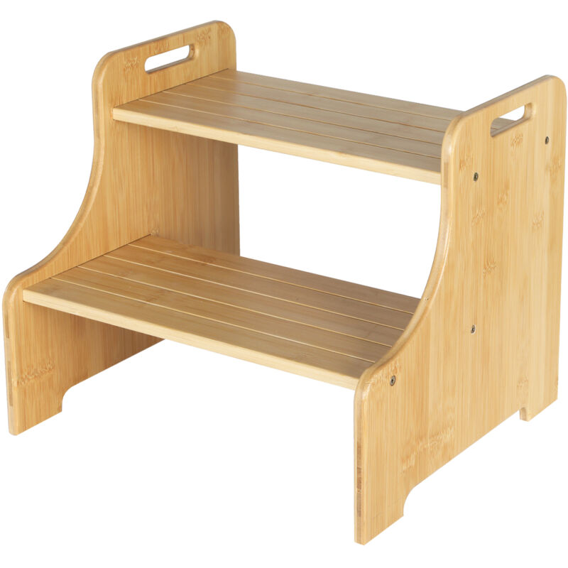 Levede Bamboo Step Stool with Handle Shelf Footstool Bathroom Kitchen Bed 220Lbs