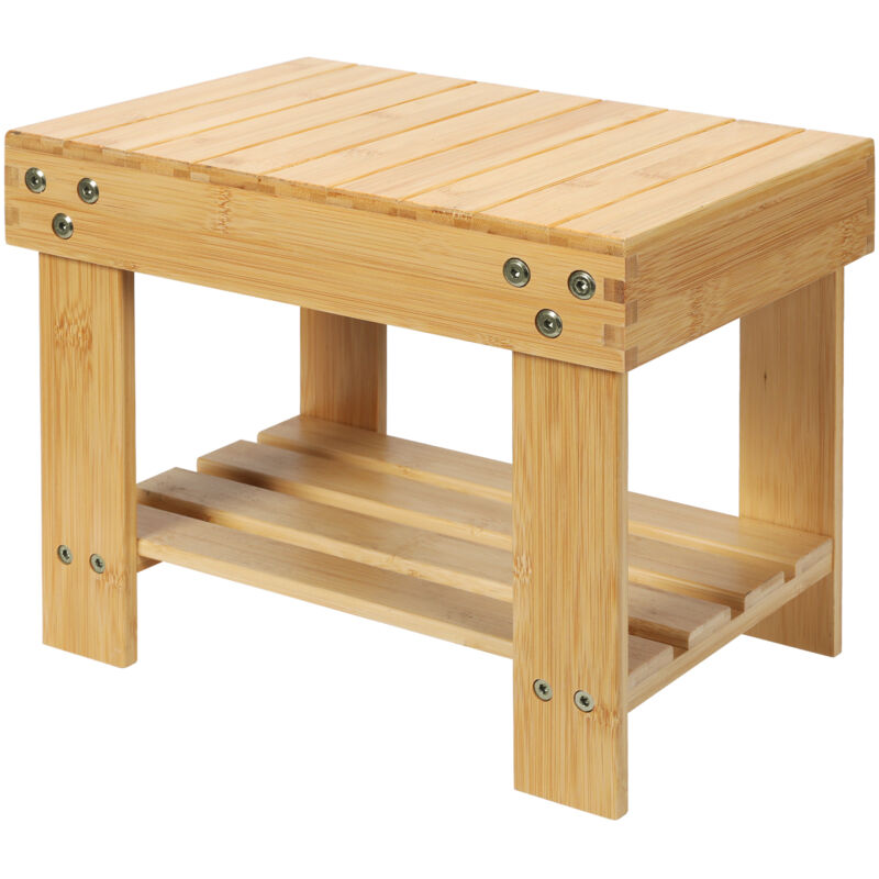 Levede Bamboo Stool Footrest Bathroom 2-Tier Shower Stool Bench Shoe Rack Seat