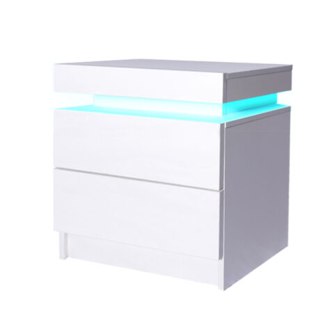 Levede Bedside Tables RGB LED Side Table 2 Drawers High Gloss Nightstand Cabinet