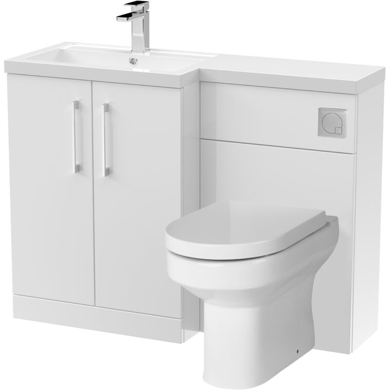 Level Bathroom Bundle Floor Standing Vanity Basin and WC Unit with Pan, Seat and Cistern - Left Hand - Gloss White - Balterley