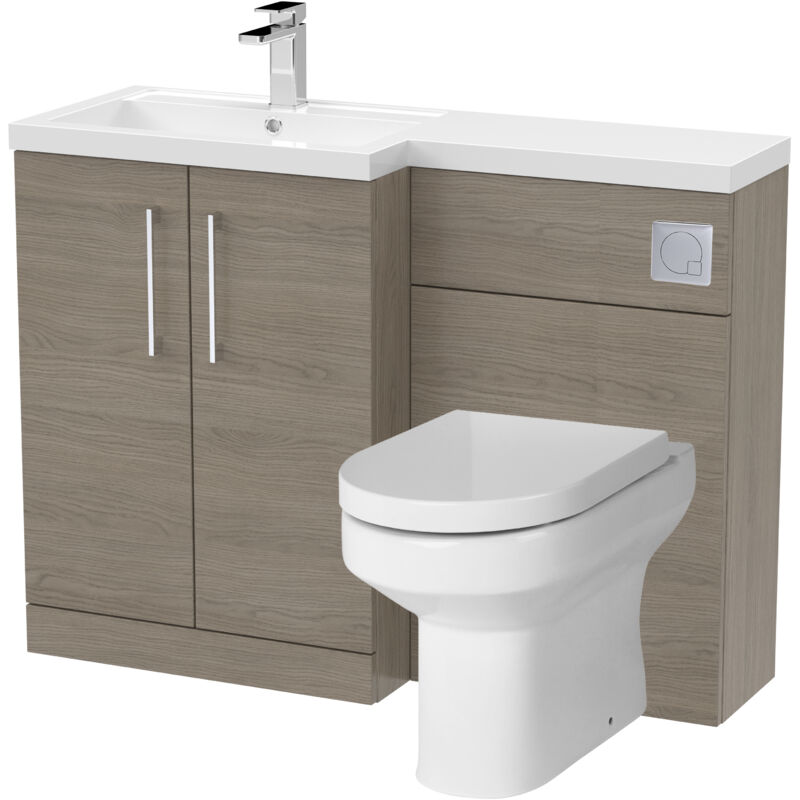 Level Bathroom Bundle Floor Standing Vanity Basin and WC Unit with Pan, Seat and Cistern - Left Hand - Solace Oak - Balterley