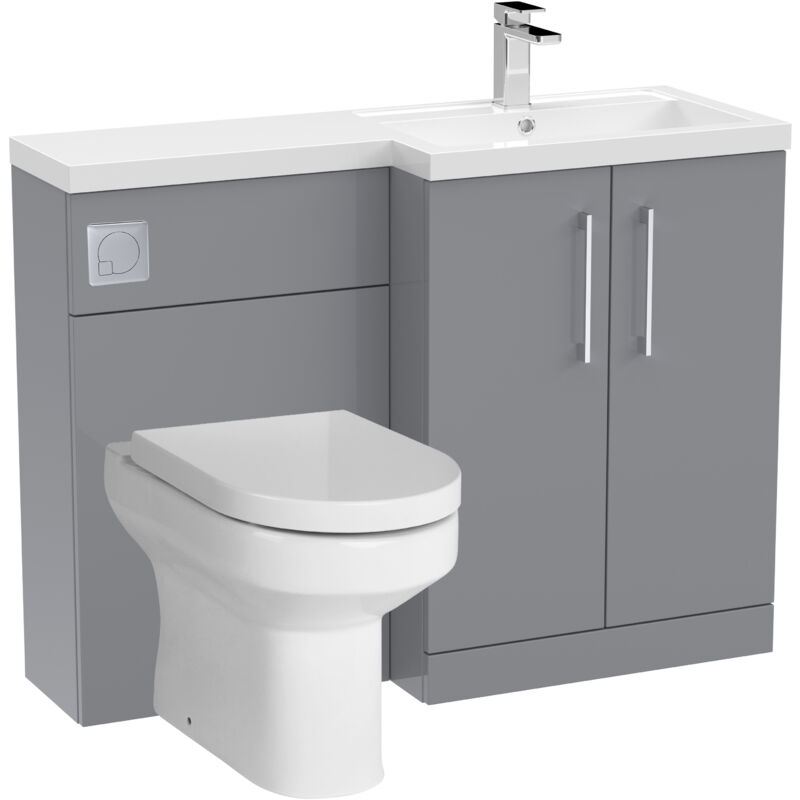Level Bathroom Bundle Floor Standing Vanity Basin and WC Unit with Pan, Seat and Cistern - Right Hand - Satin Grey - Balterley