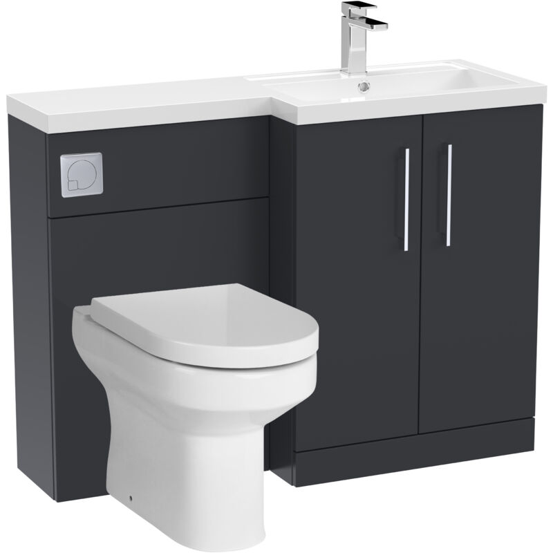 Level Bathroom Bundle Floor Standing Vanity Basin and WC Unit with Pan, Seat and Cistern - Right Hand - Dark Grey - Balterley