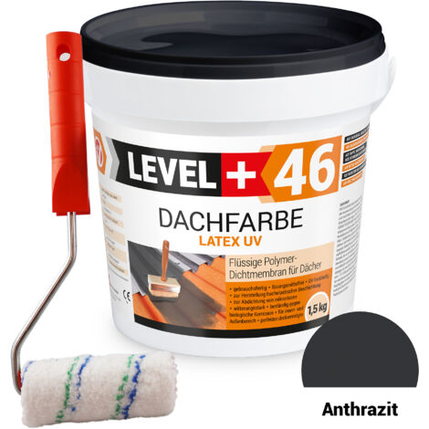 LEVEL+ Dachfarbe Sockelfarbe elastische L+46 ANTHRAZIT - 1,5KG + Farbroller 10cm