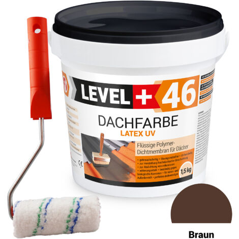 LEVEL+ Dachfarbe Sockelfarbe elastische L+46 BRAUN - 1,5KG + Farbroller 10cm
