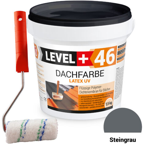 LEVEL+ Dachfarbe Sockelfarbe elastische L+46 STEINGRAU - 1,5KG + Farbroller 10cm