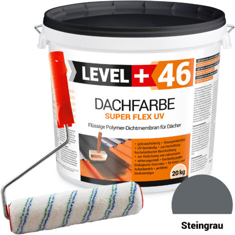 LEVEL+ Dachfarbe Sockelfarbe elastische L+46 STEINGRAU - 20KG + Farbroller 25cm