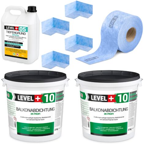LEVEL+ Dichtset 40kg Balkonabdichtung 2K Badabdichtung Dichtband Tiefengrund SET36