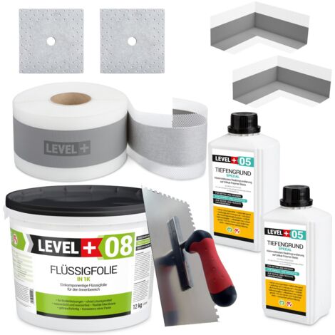 LEVEL+ Dichtset für Duschabdichtung Bad Dichtband Flüssigfolie 12kg SET20