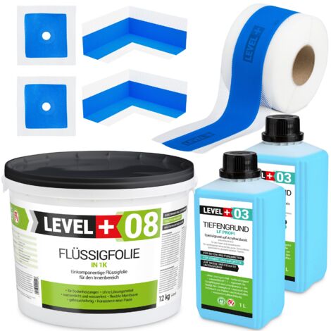 LEVEL+ Dichtset für Duschabdichtung Bad Dichtband Flüssigfolie 12kg SET303