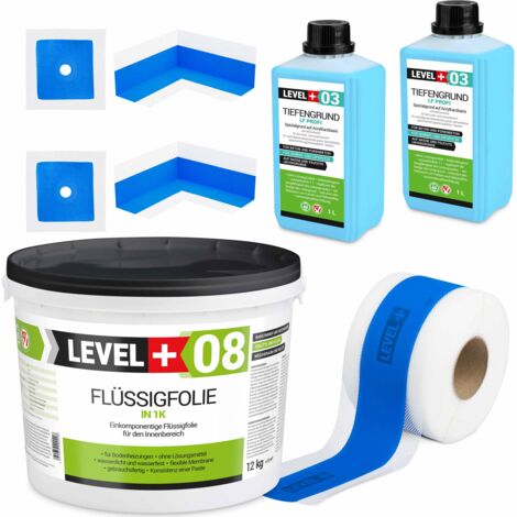 LEVEL+ Dichtset für Duschabdichtung Bad Dichtband Flüssigfolie 12kg SET329